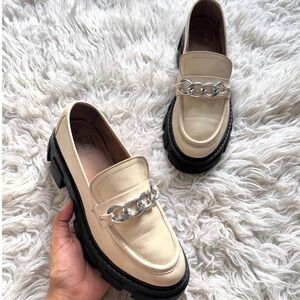 Y2K NO BOUNDARIES Chunky Platform Chain Loafers Women's 10 Creamy White Lug Sole
